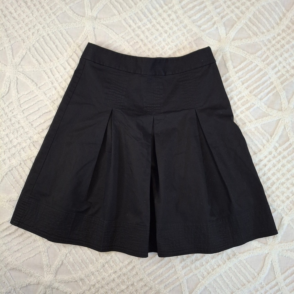 Talbots Black Pleated A-Line Petite Skirt Size 2P Cotton Stretch Side Zip